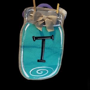 Burlap Mason Jar "T" Small Garden Flag